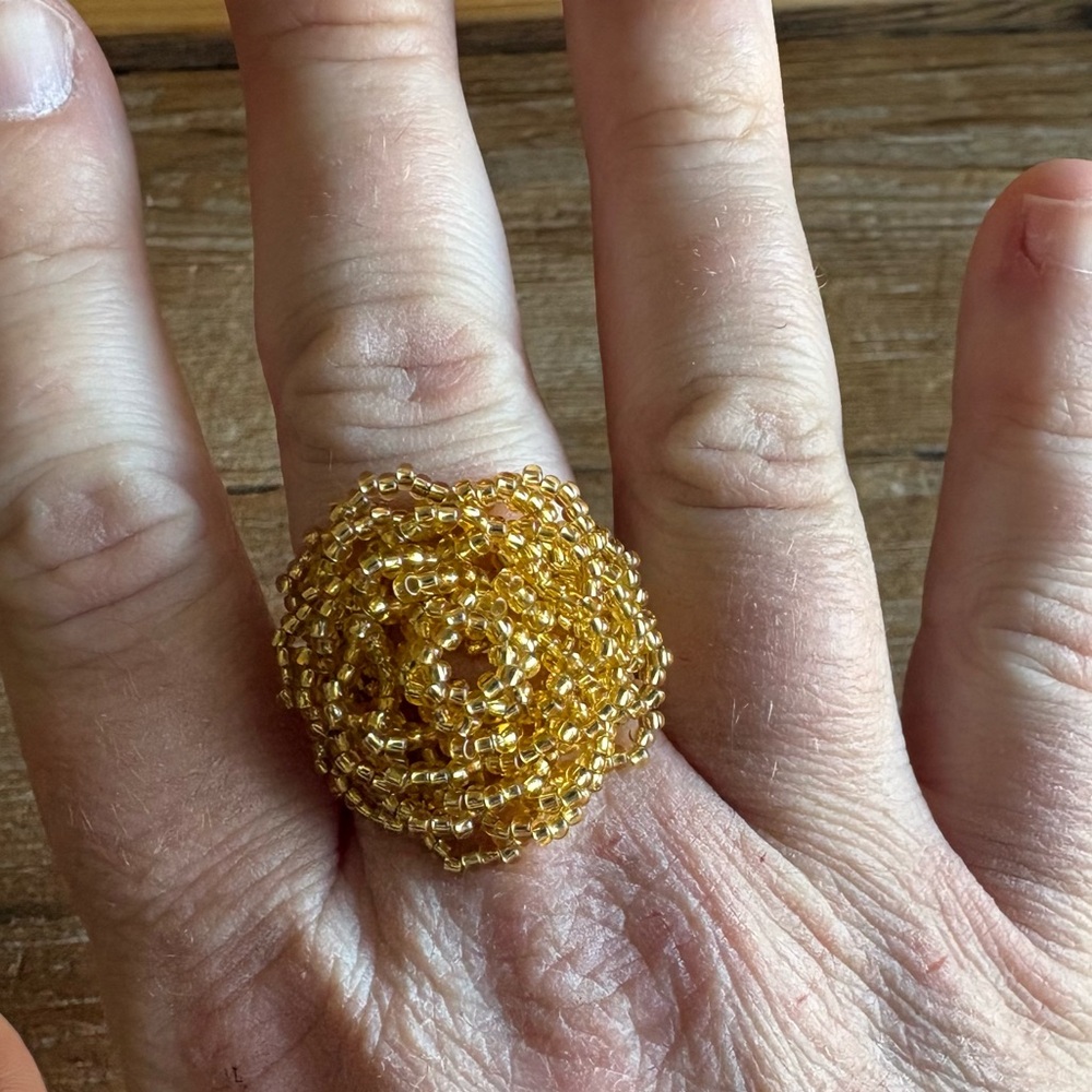 Handmade Gold Beaded Floral Cluster Ring